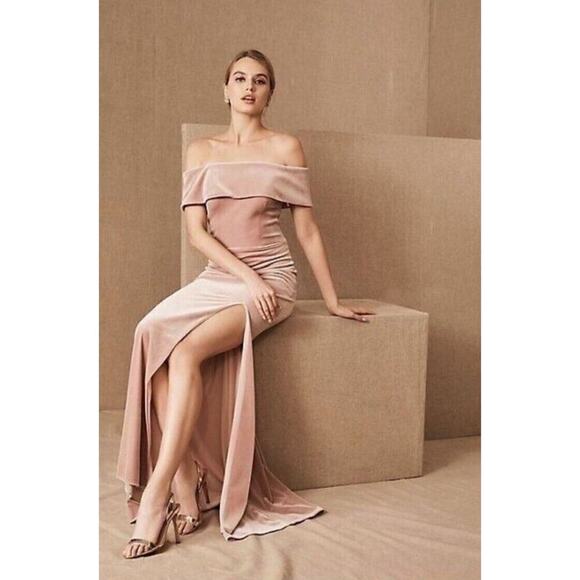 Anthropologie BHLDN Fawn Velvet Maxi Dress Size 4 Rose Pink Off Shoulder Wedding - Picture 1 of 16